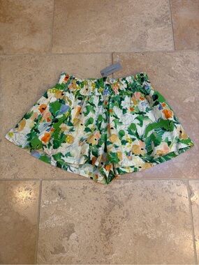 Anthropologie women’s Green Floral High-Waist Elastic Shorts